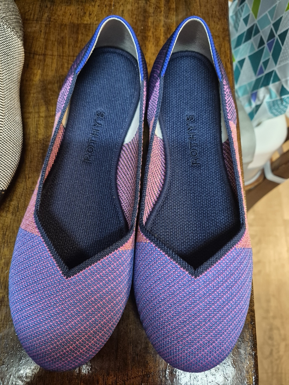 Rothy's Two-Tone Purple and Pink Pointed Knit Flats